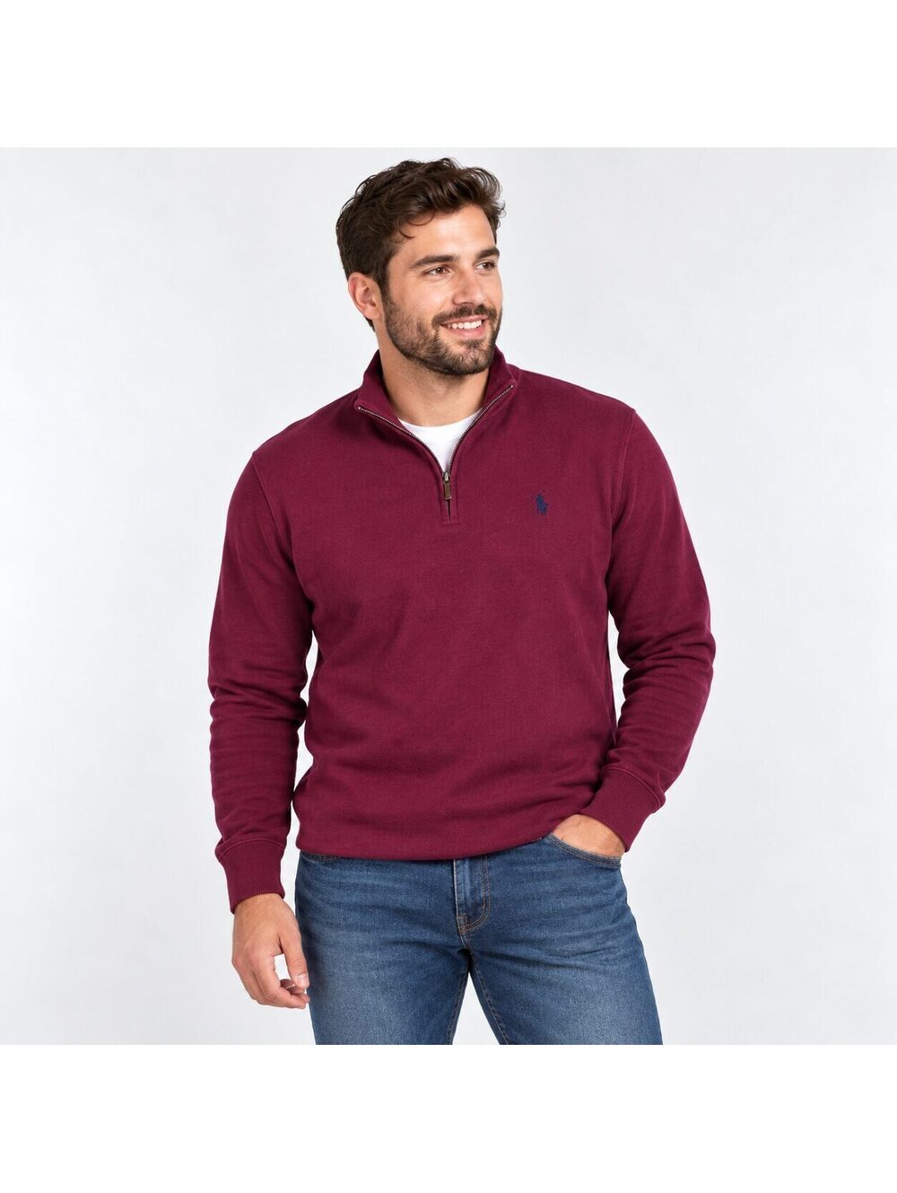 Polo Ralph Lauren Men's Burgundy Quarter Zip Pullover Cotton Sweater Size M